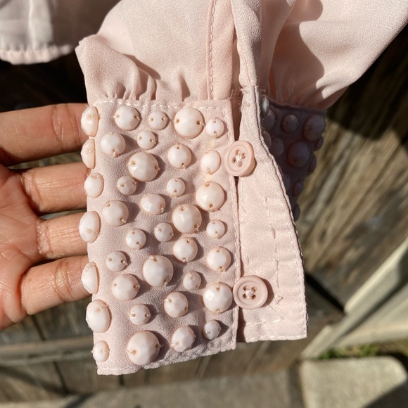 Alythea V-Neck Gathered Knot Jeweled Cuff Top - Picture 10 of 10